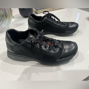 Vintage 90s Gucci Black Leather Nylon Laceup Sneakers Green/Red Stripe Y2K Women